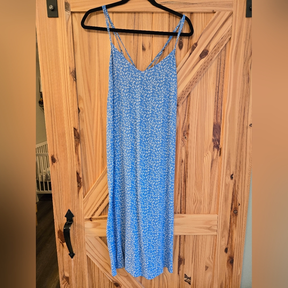 Gap midi floral blue dress, medium, new without tags